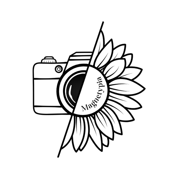 Logo Magnetypia camera and sunflower outline 
